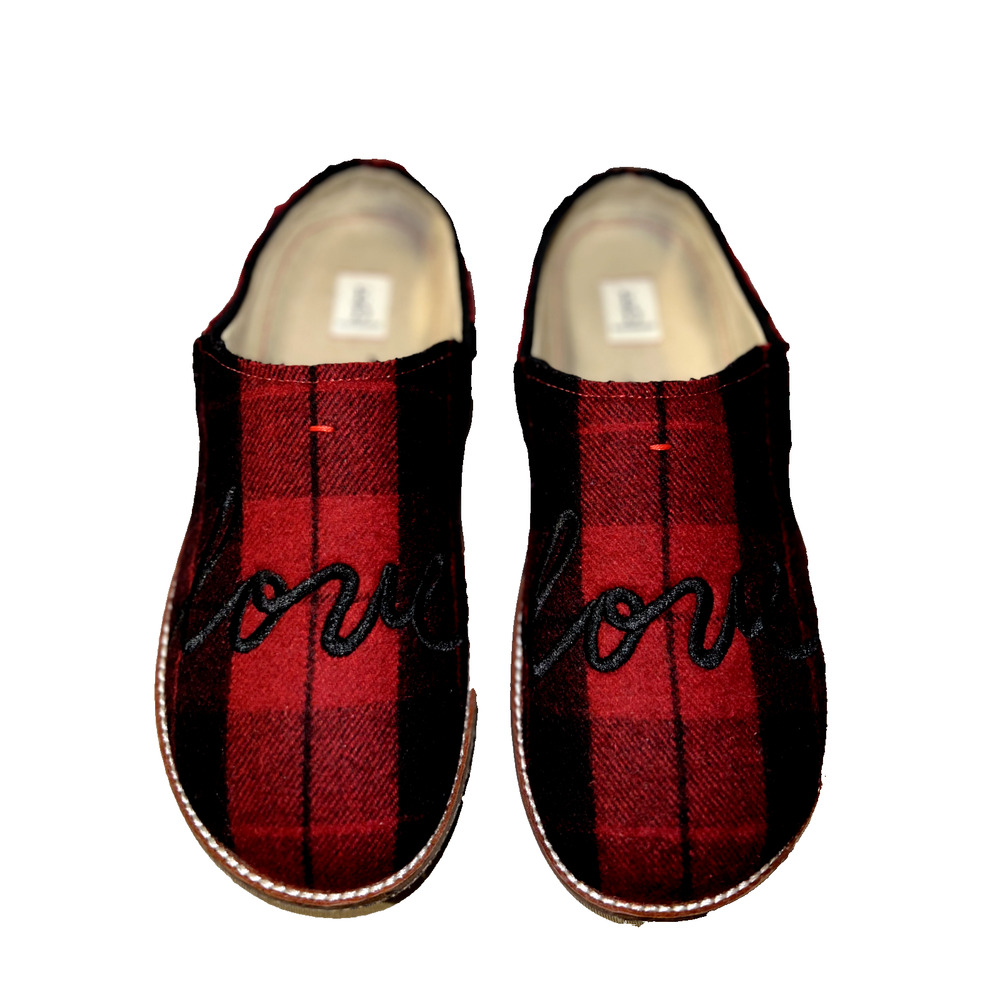 ED Ellen Degeneres Shoes Women's Sz 10/40 Red Plaid LOVE Cork Sole Slides Clogs